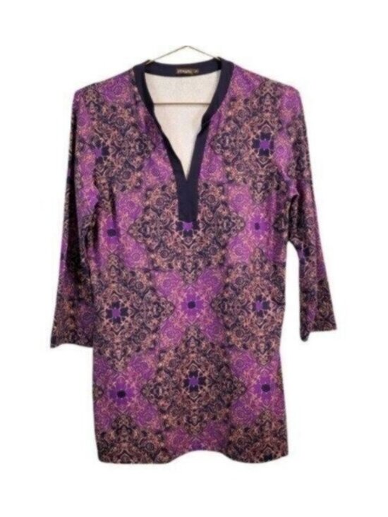 J. McLaughlin Tops - J. Mclaughlin | Catalina Cloth Boca Printed Tunic 3/4 Sleeve Purple